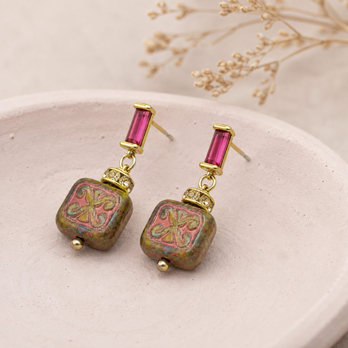 Hand-Painted Czech Glass Earrings