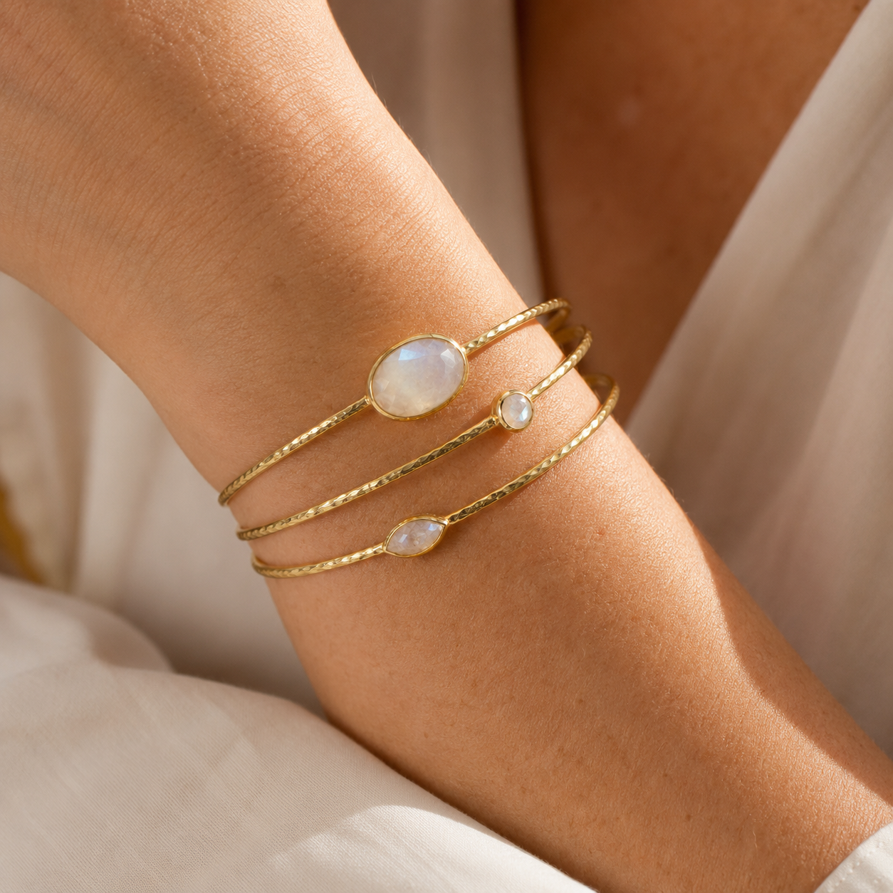 Moonstone Gold Cuff Bracelet | TEWIKY