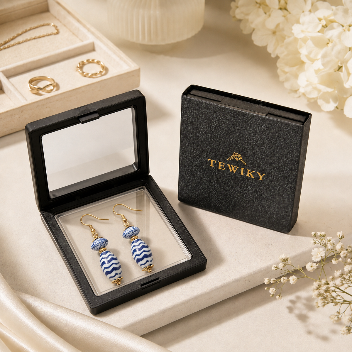 Blue White Porcelain Drop Earrings