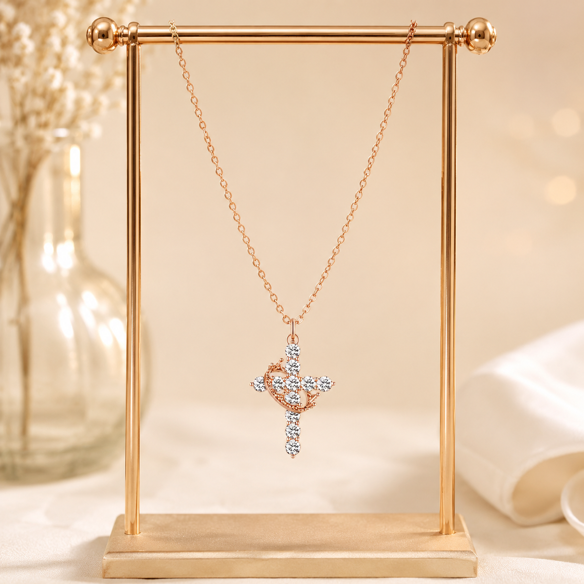 Sparkling Crown Cross Pendant Necklace