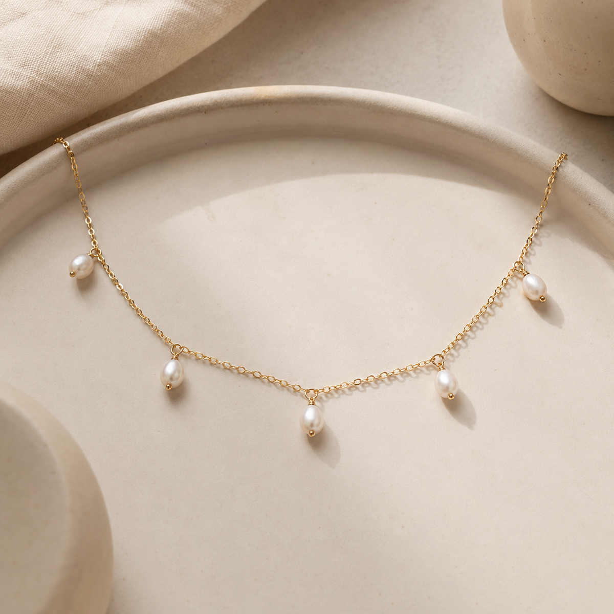 Five 4mm Pearl Choker Necklace