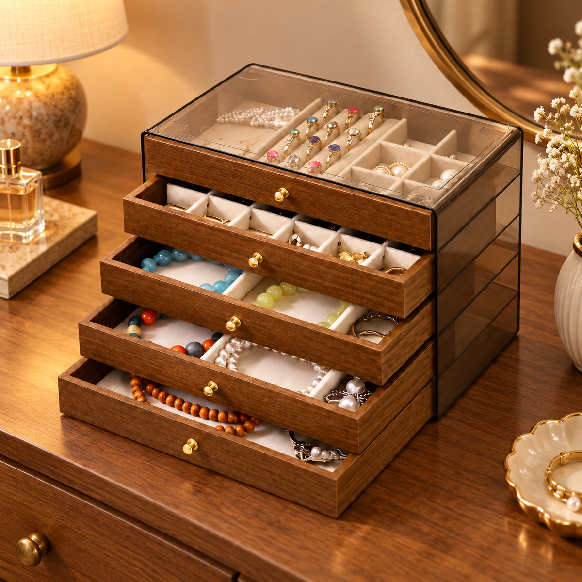 5-Layer Luxury Jewelry Organizer – Acrylic Drawer Jewelry Box for Women