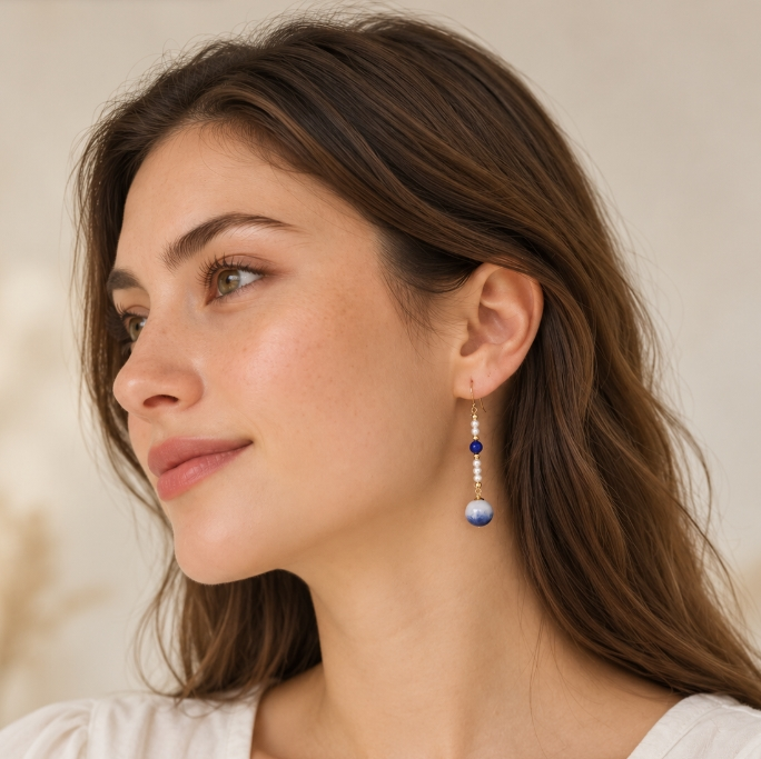 Blue Porcelain Pearl Drop Earrings
