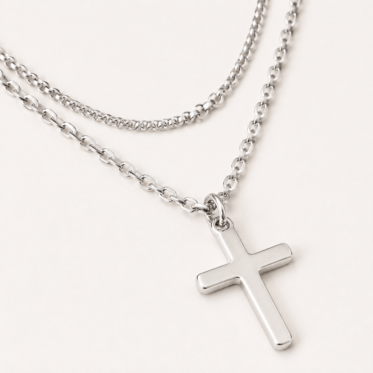 Layered Beaded Cross Necklace