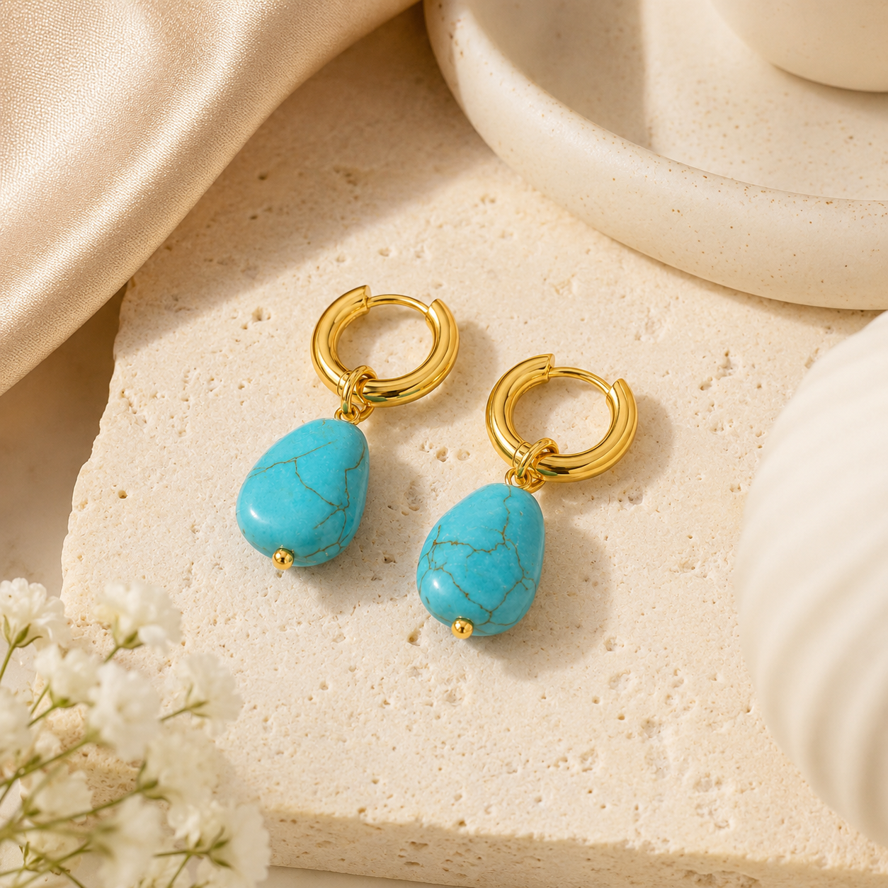 Turquoise Drop Huggie Hoop