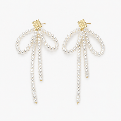 Bow Pearl Tassel Earrings