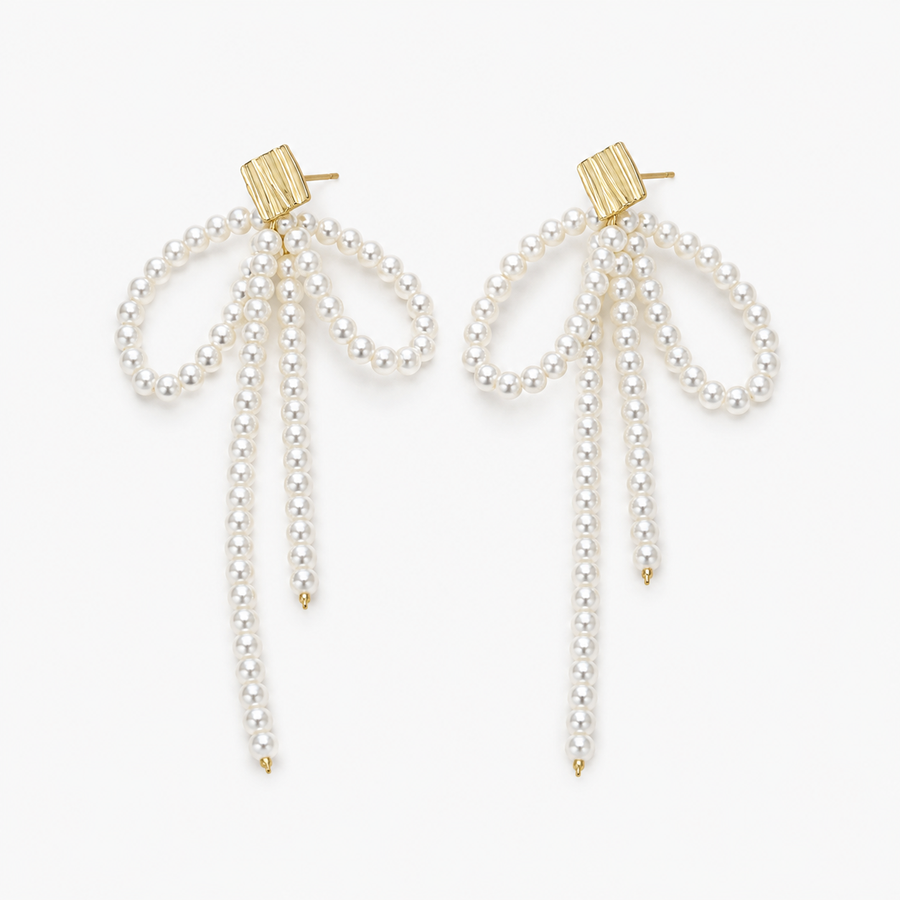 Bow Pearl Tassel Earrings