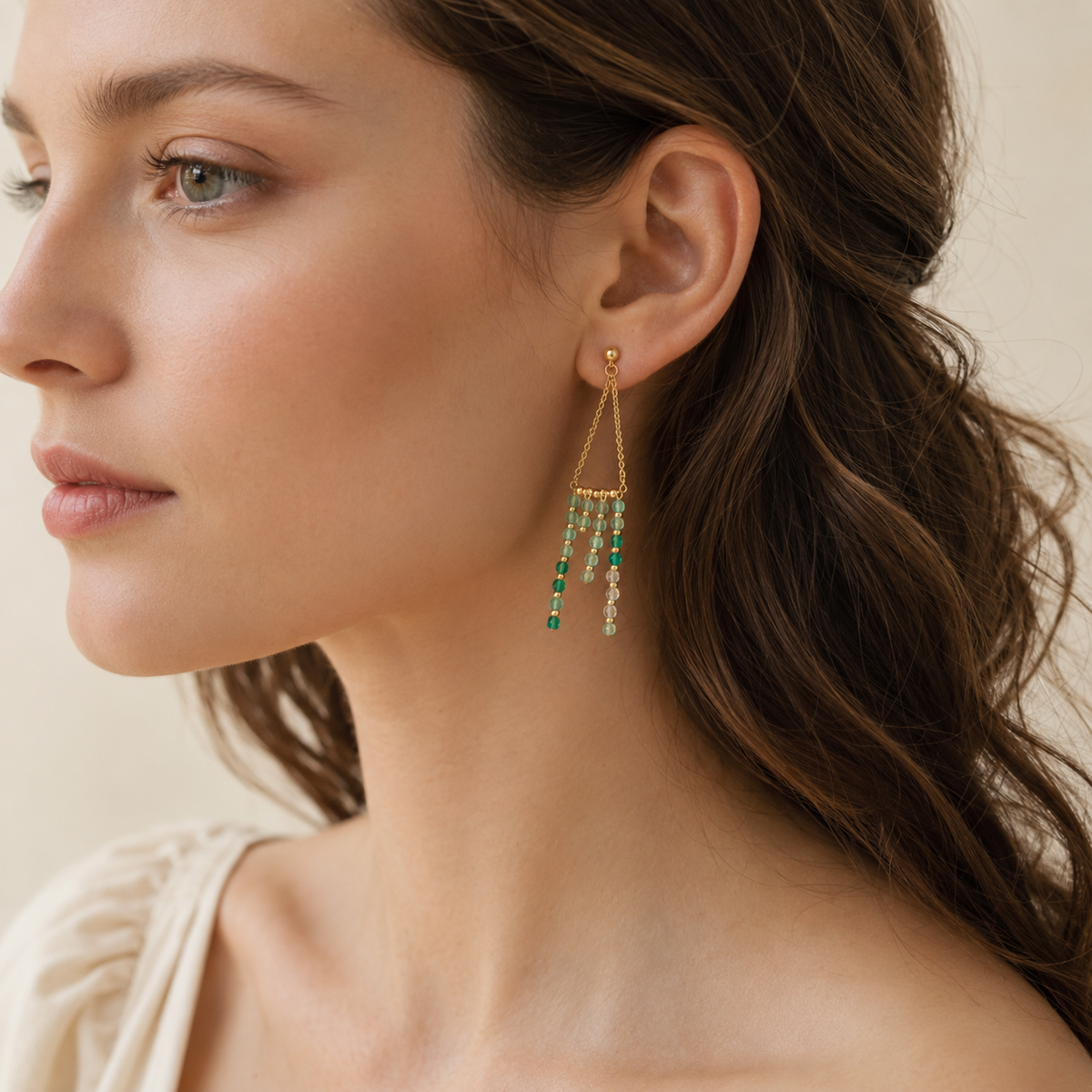 Sparkling Gradient Natural Crystal Tassel Earrings