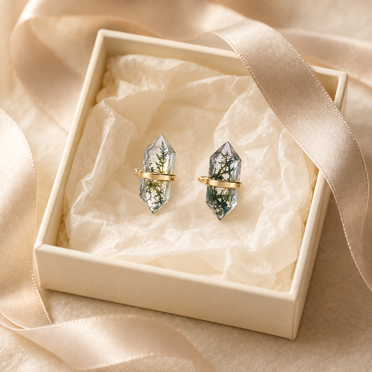 Moss Agate Geometric Stud Earrings
