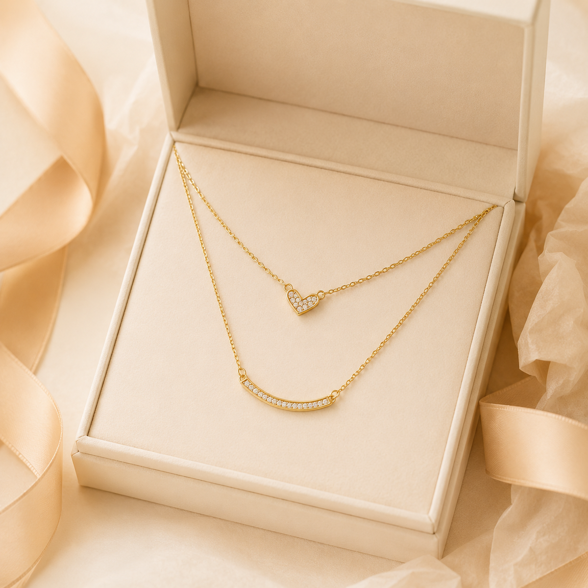 Layered Heart Bar Necklace