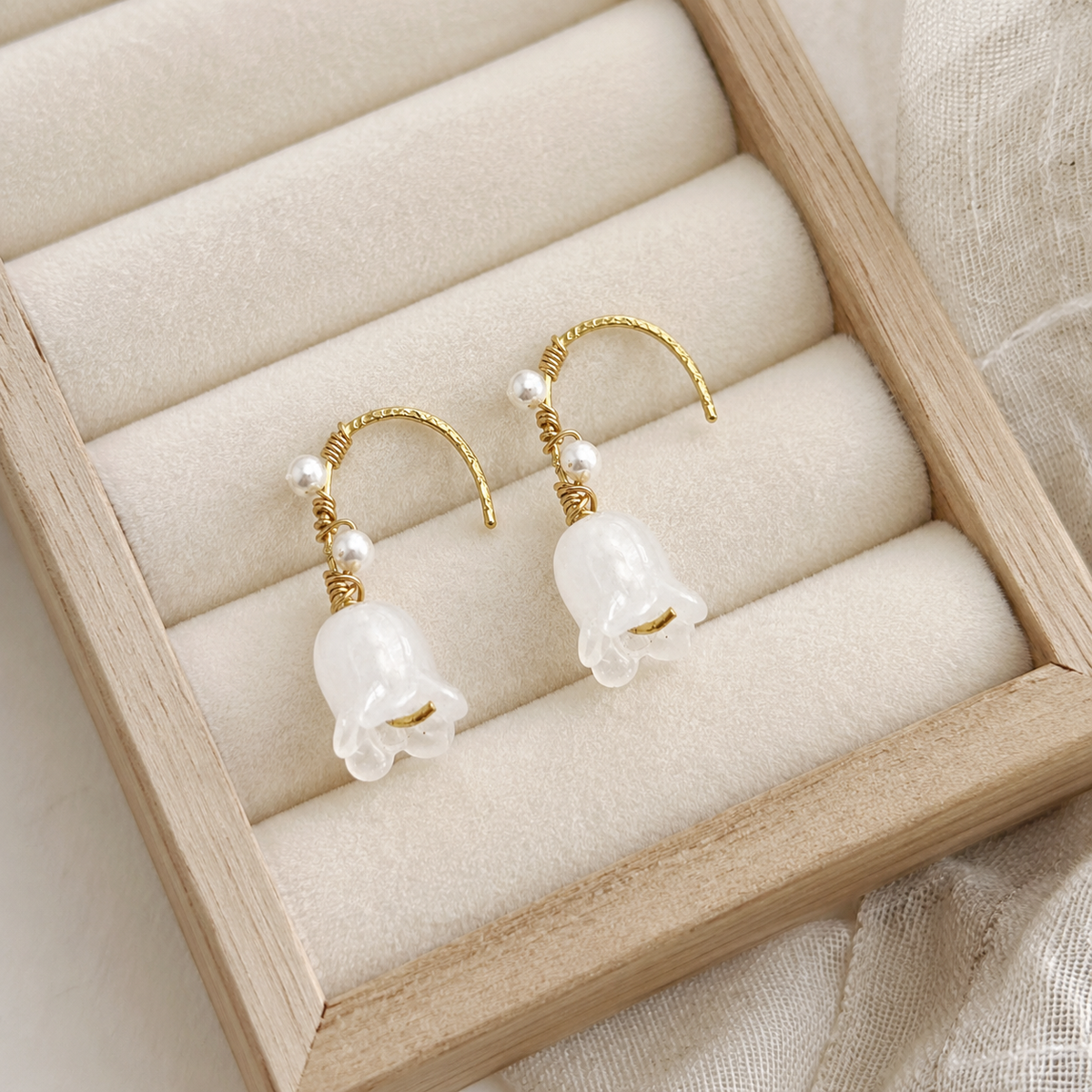 White Magnolia Dangle Earrings