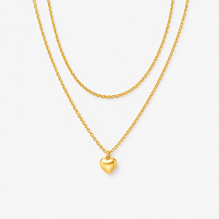 Layered Choker with Puffed Heart Pendant Necklace