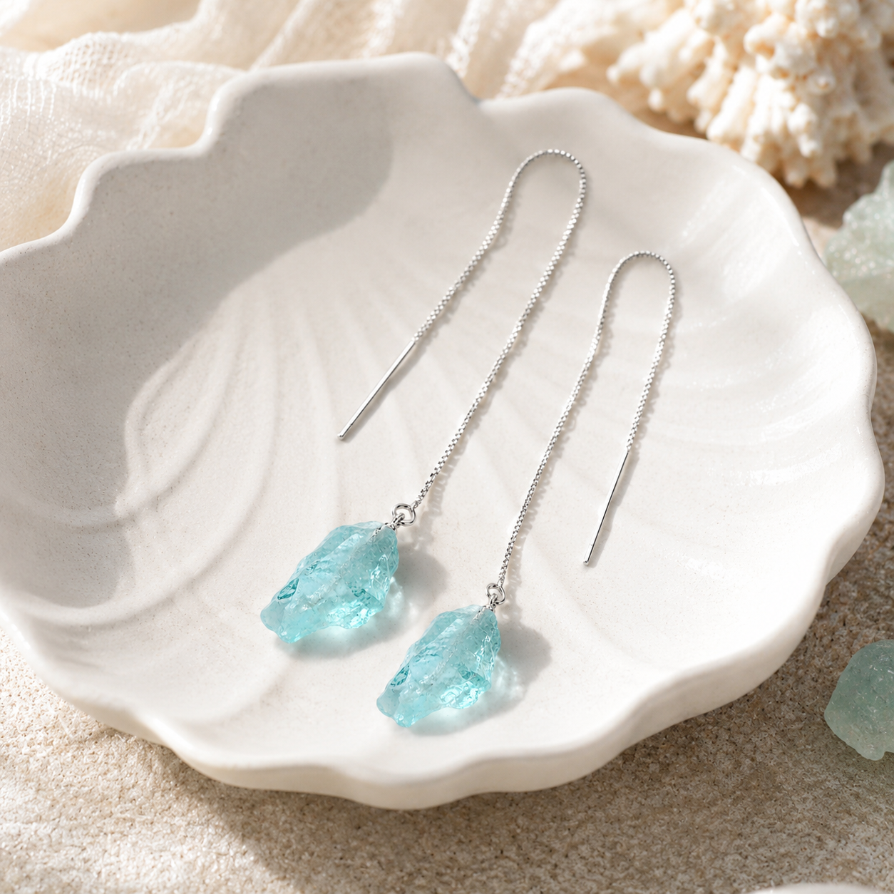 Raw Aquamarine Threader Earrings