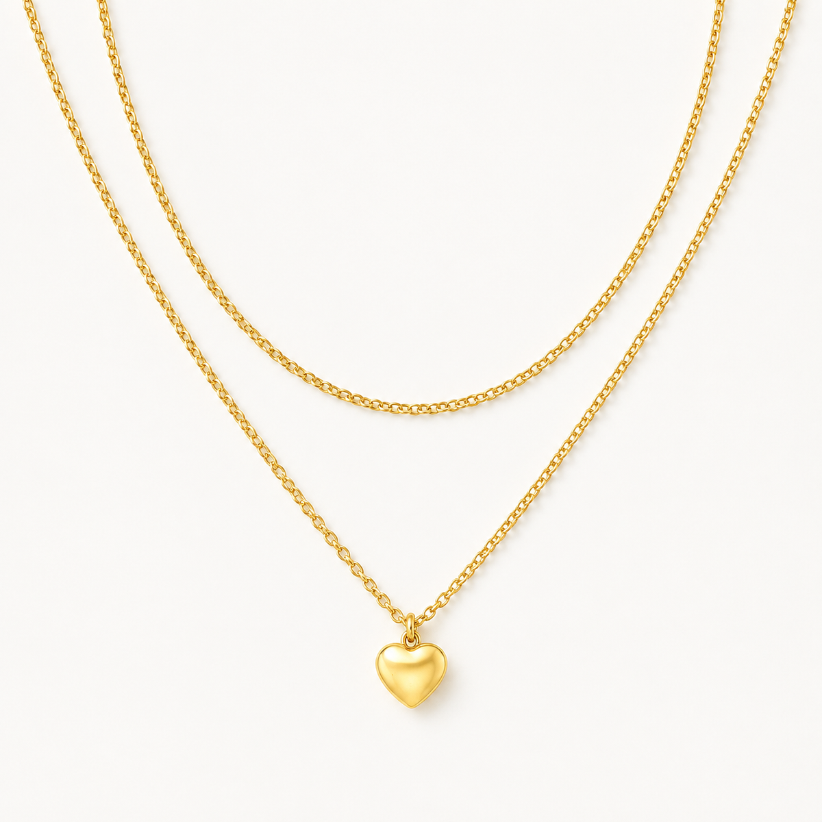 Layered Choker with Puffed Heart Pendant Necklace