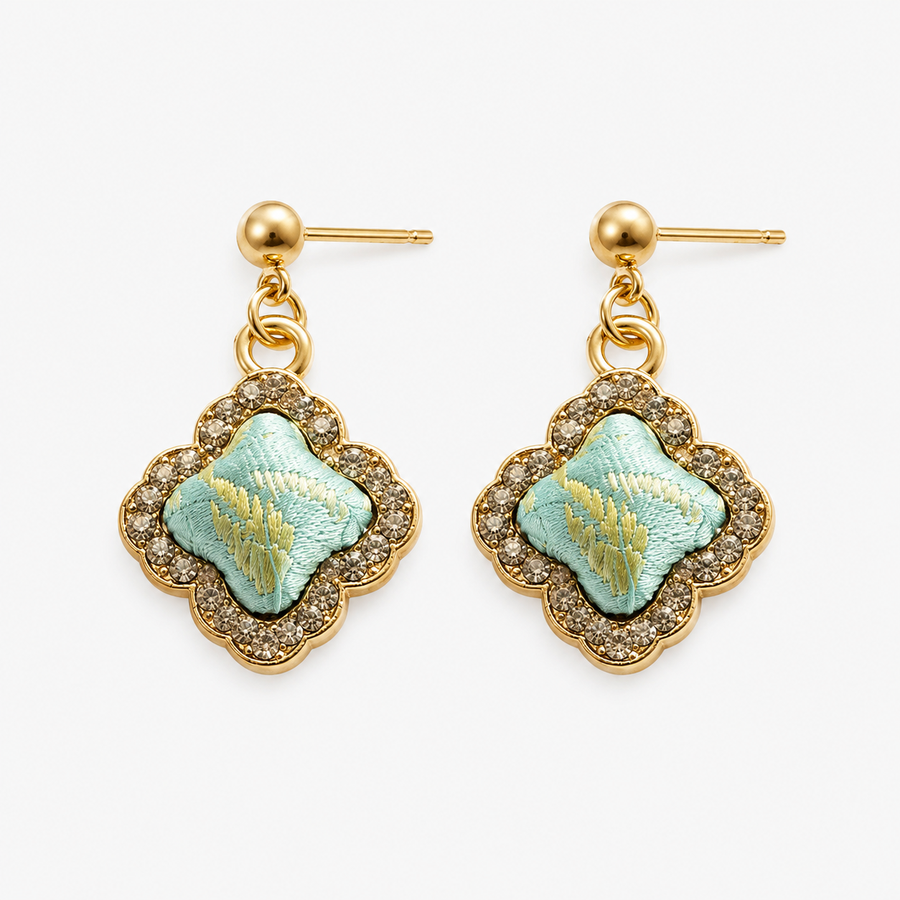 Cyan Clover Rhombus Earrings