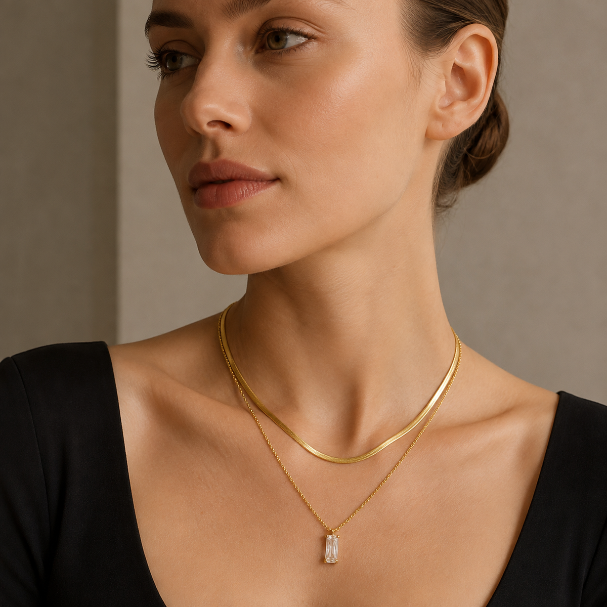 Layered Emerald CZ Pendant Necklace