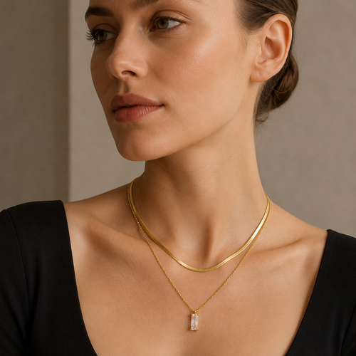 Layered Emerald CZ Pendant Necklace