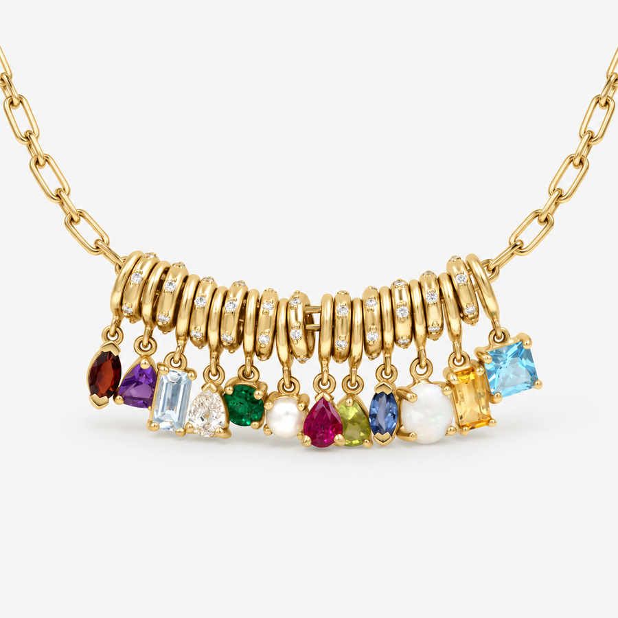 18K Gold-Plated 12 Birthstone Charm Necklace