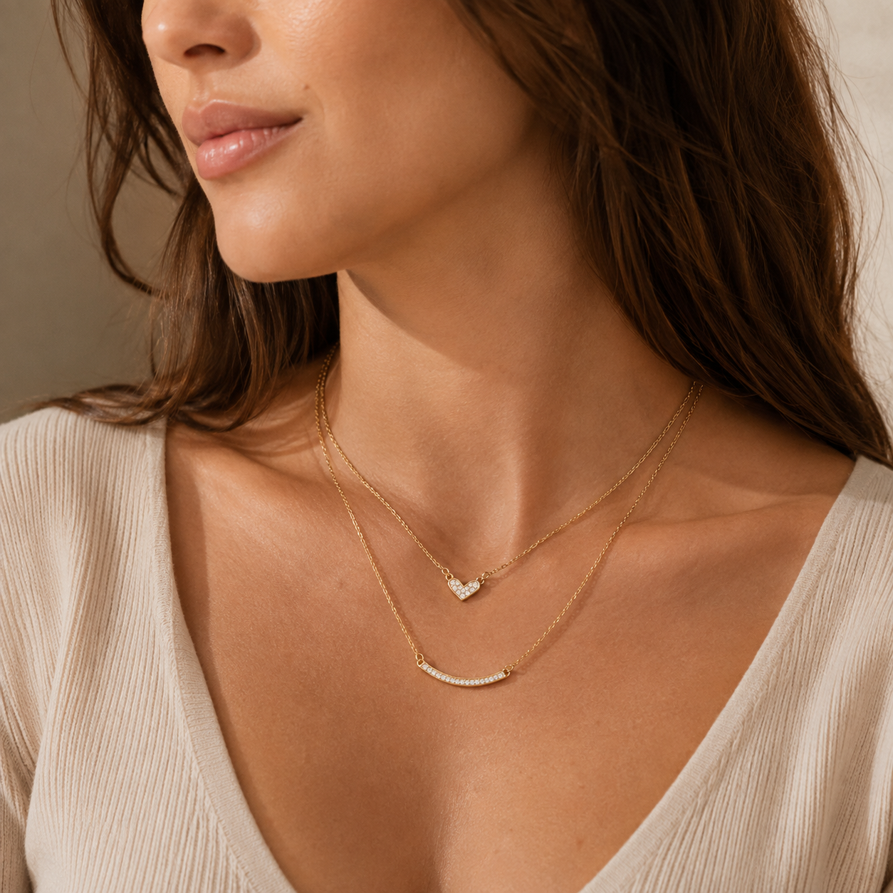 Layered Heart Bar Necklace