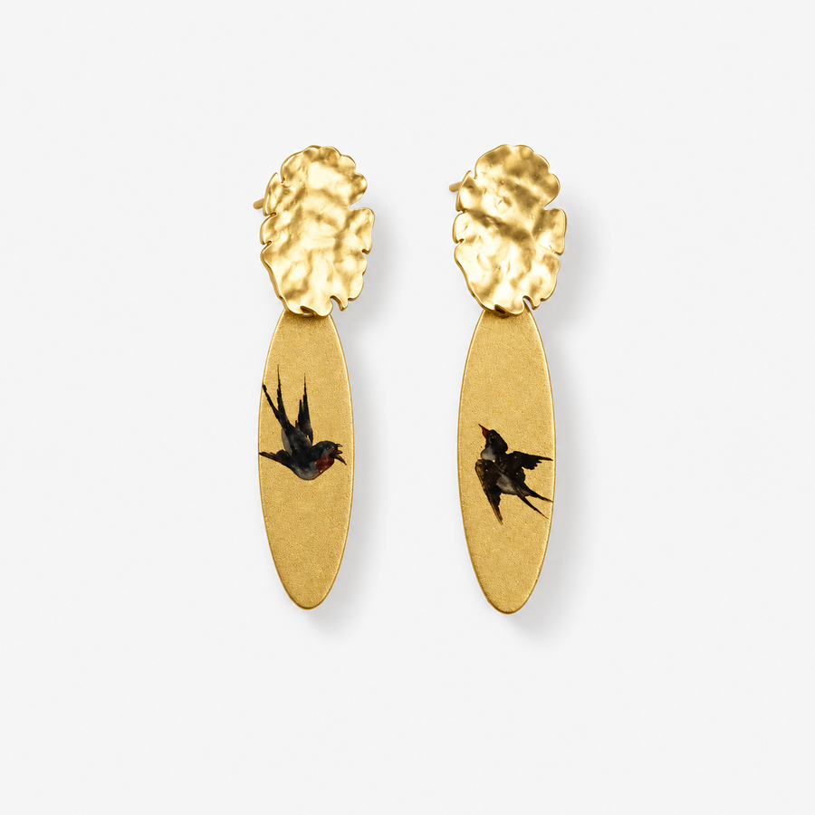 Hand-Painted Flying Swallow Earrings