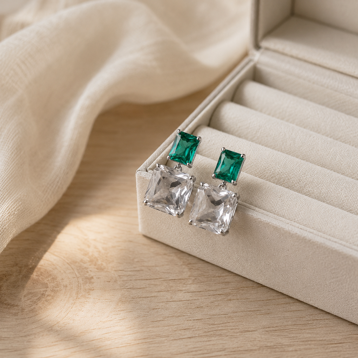 Green CZ Stud Earrings