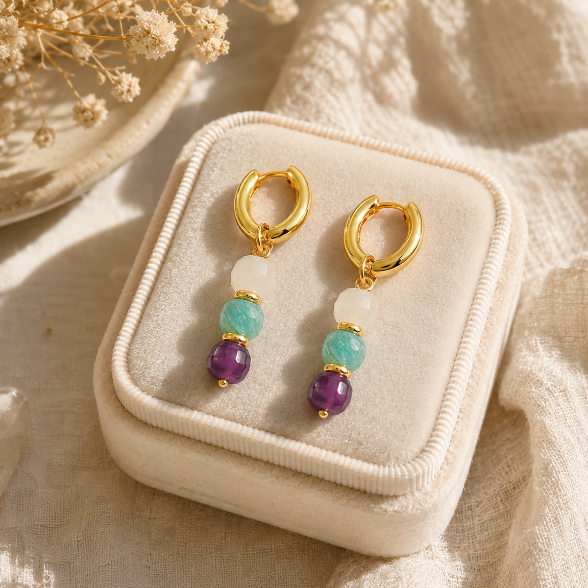 Colorful Natural Stone Dangle Earrings