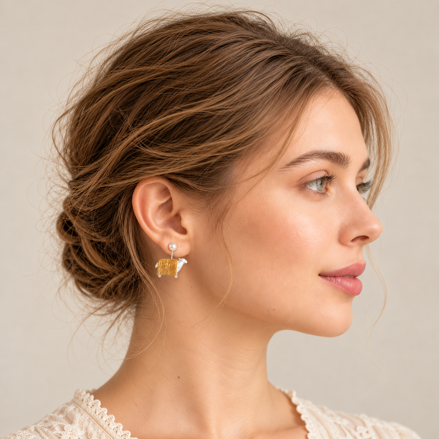Pearl Sheep Dangle Earrings