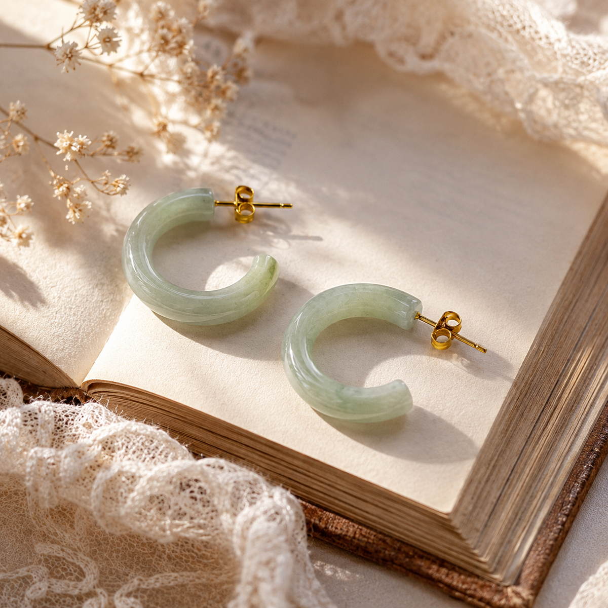 Green Jade Chunky Hoop Earrings