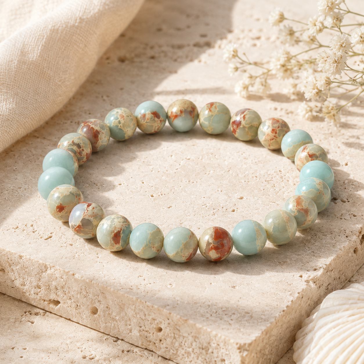 Sea Sediment Jasper-Style Beaded Bracelet