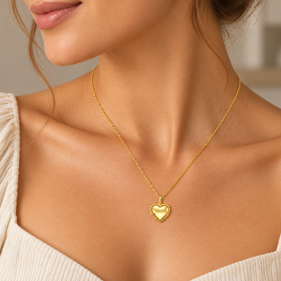 Beaded Puffed Heart Necklace