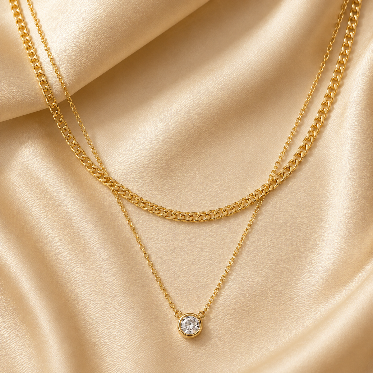 Layered Cuban CZ Pendant Necklace