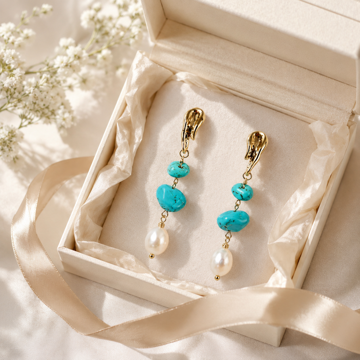 Turquoise & Baroque Pearl Drop Earrings