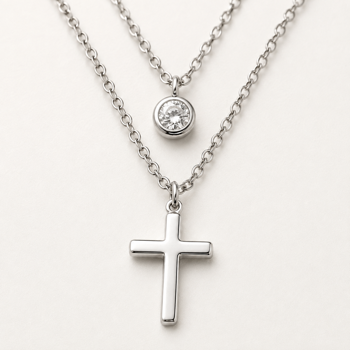 Layered CZ Cross Pendant Necklace