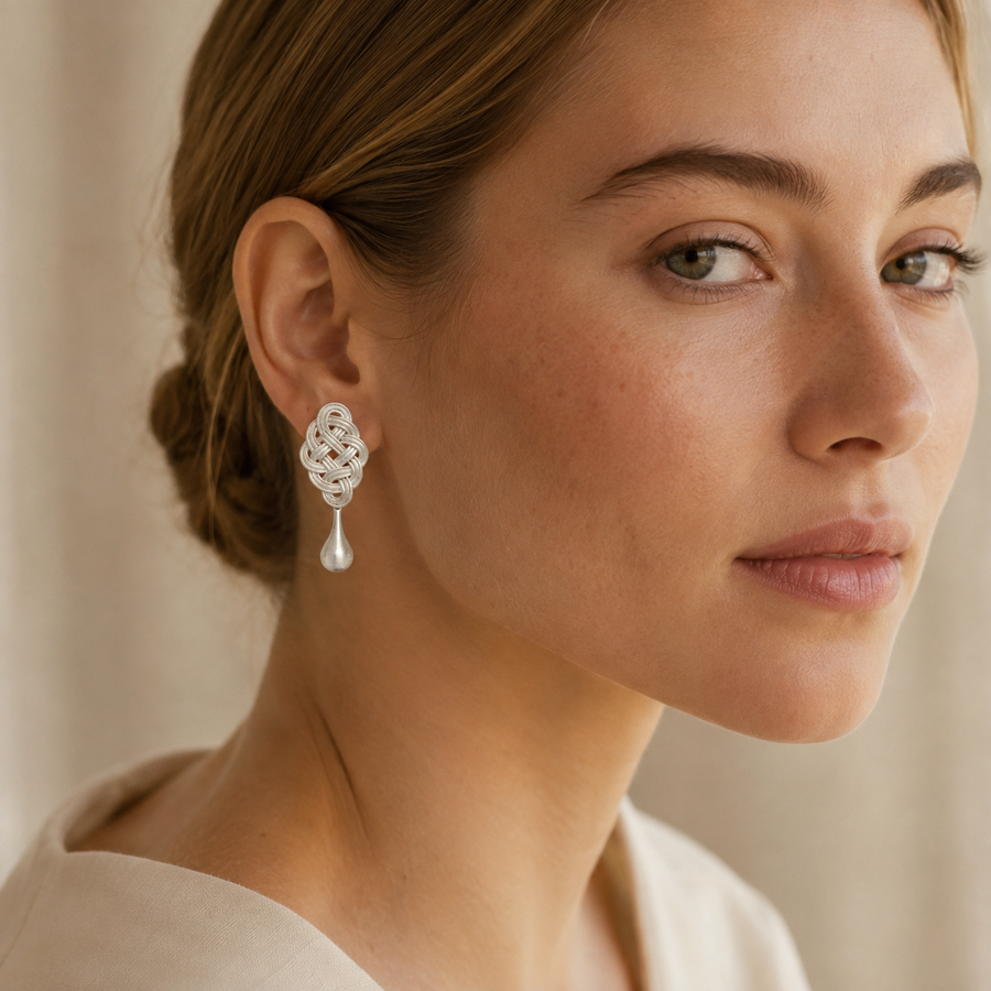 Woven Silver Teardrop Earrings