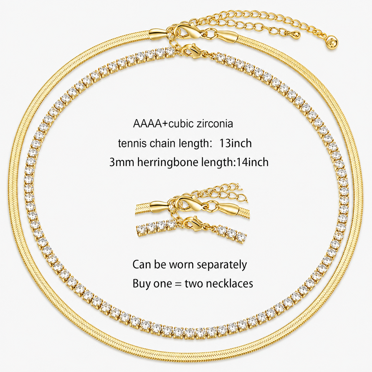 Layered Tennis Herringbone Necklace