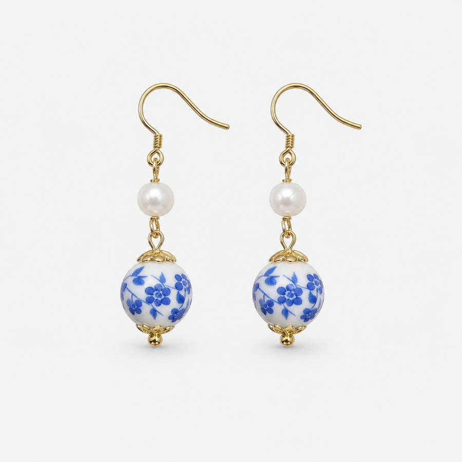 Blue Porcelain Clip-On Earrings