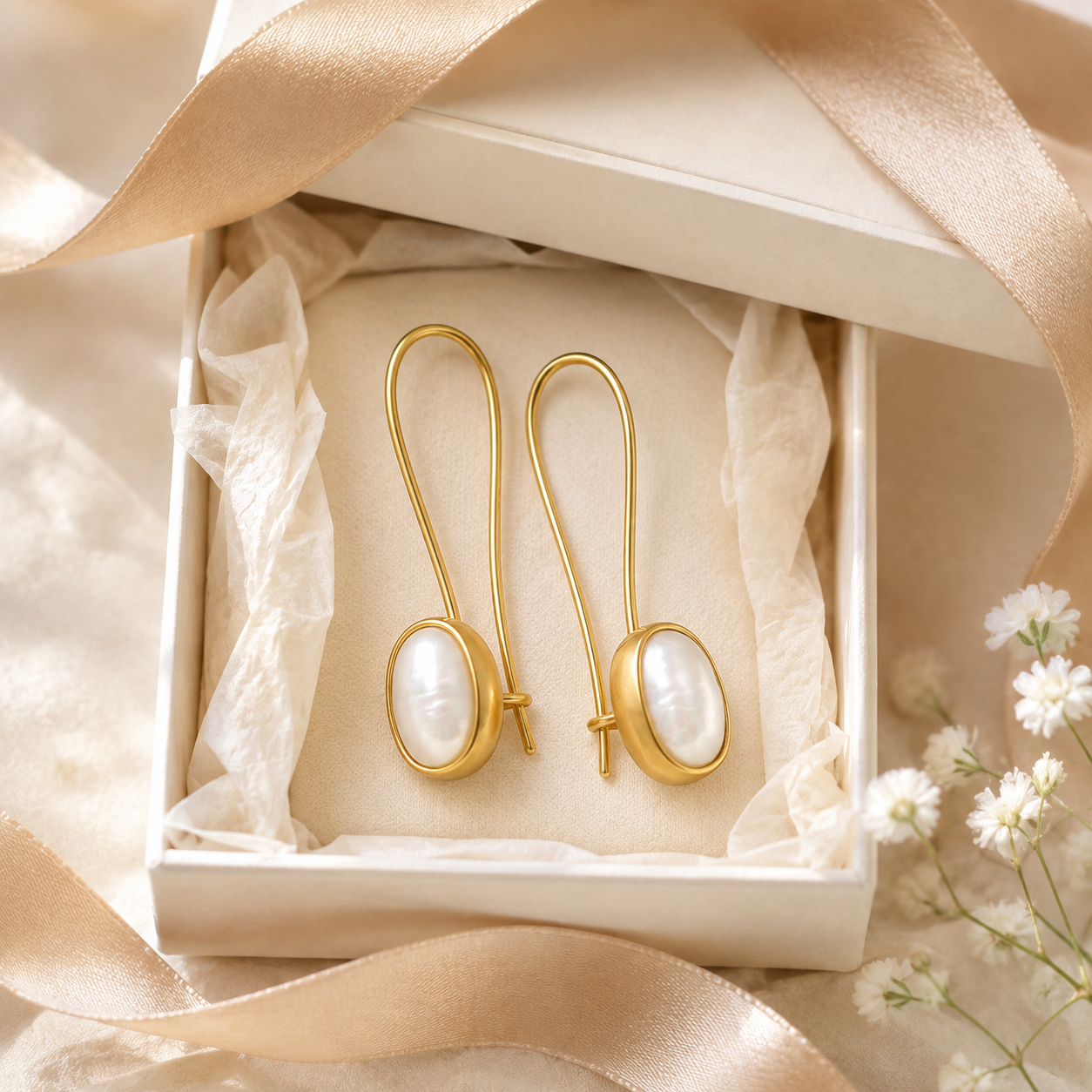 Freshwater Pearl Bezel Drop Earrings