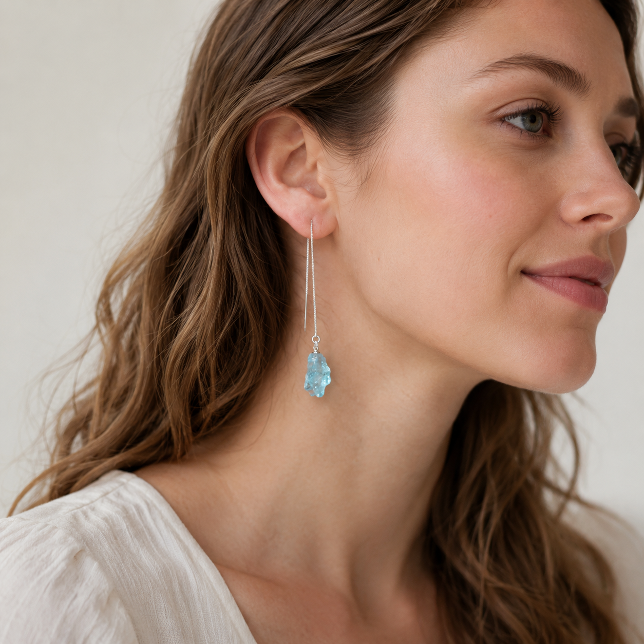 Raw Aquamarine Threader Earrings