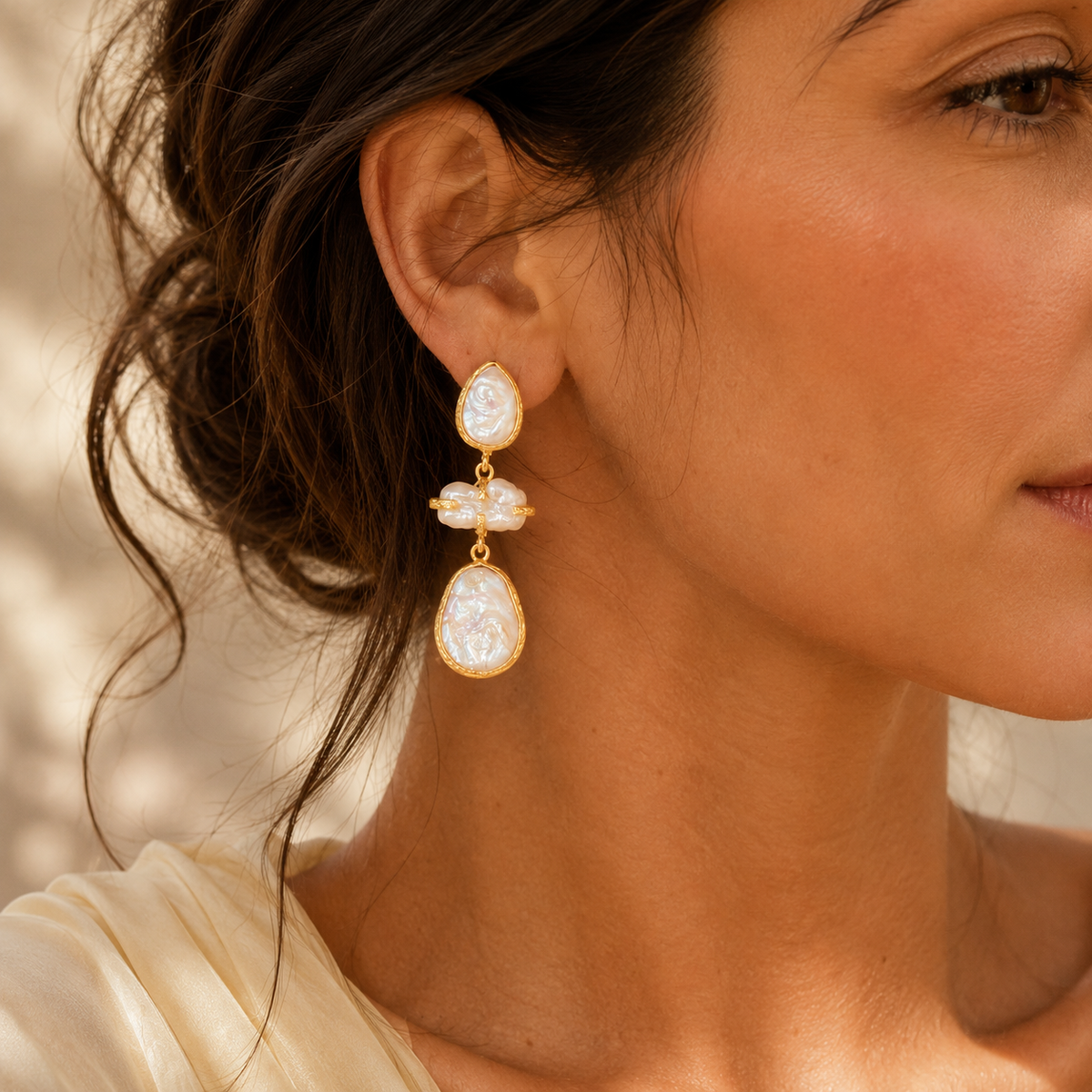 Gold Baroque Freshwater Pearl Earrings