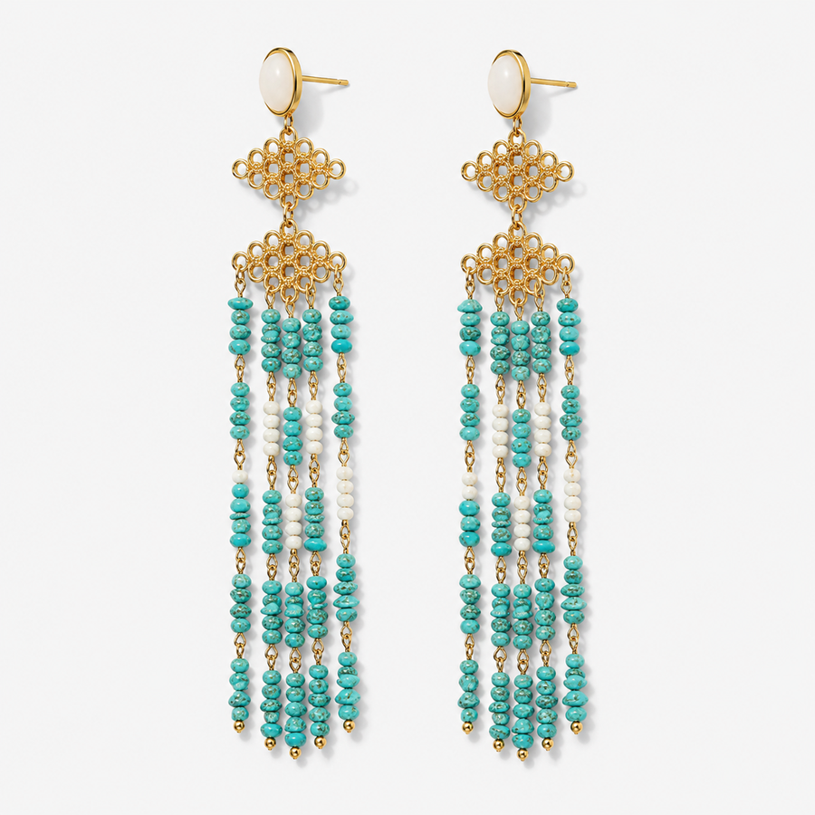 Turquoise Chip Tassel Earrings