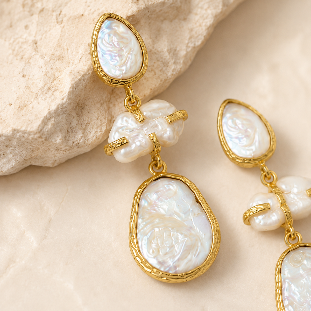 Gold Baroque Freshwater Pearl Earrings
