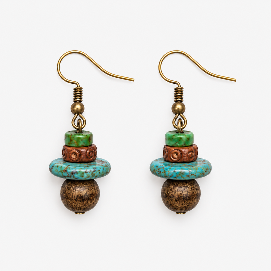 Tibetan Green Stone Bead Earrings