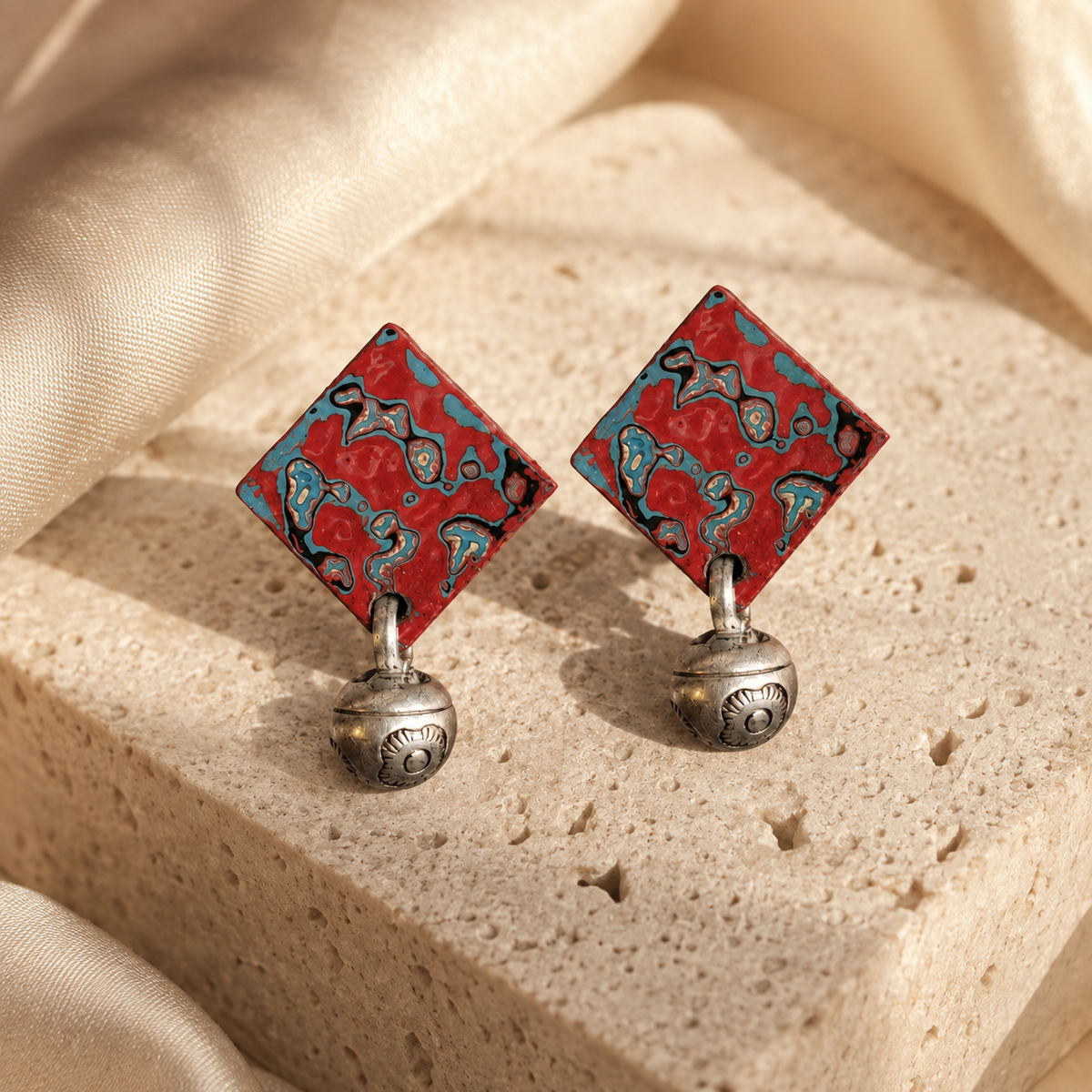 Lacquer Barrel Bead Tassel Earrings