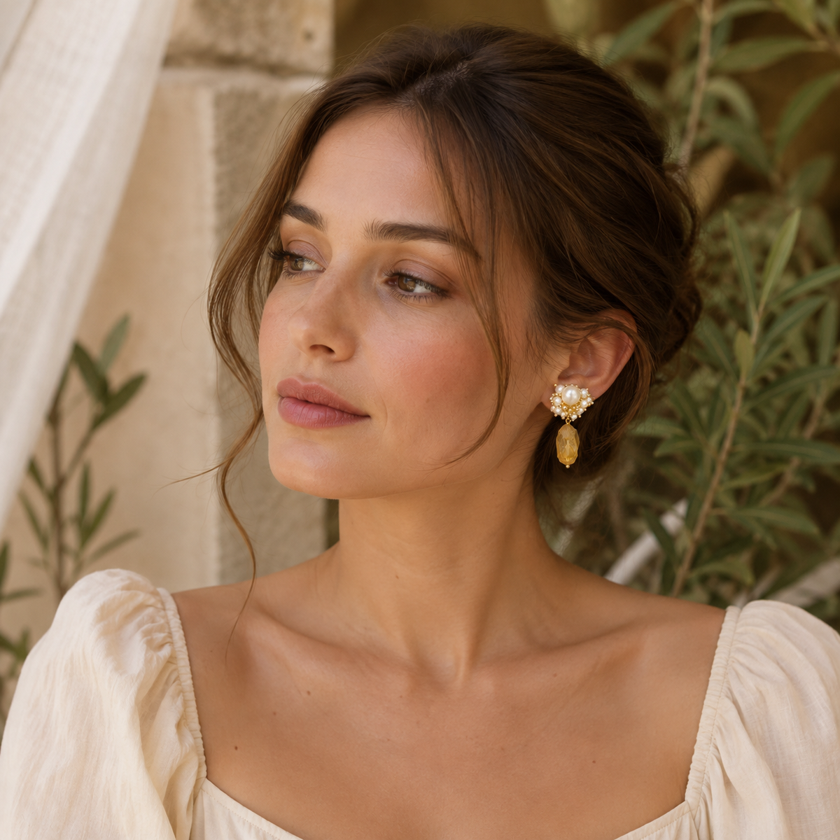 Raw Citrine Pearl Drop Earrings