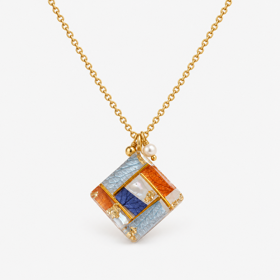 Handmade Pressed Flower Geometric Pendant Necklace