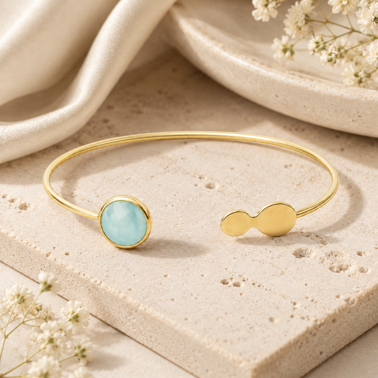Aqua Chalcedony Gold Cuff Bracelet | TEWIKY