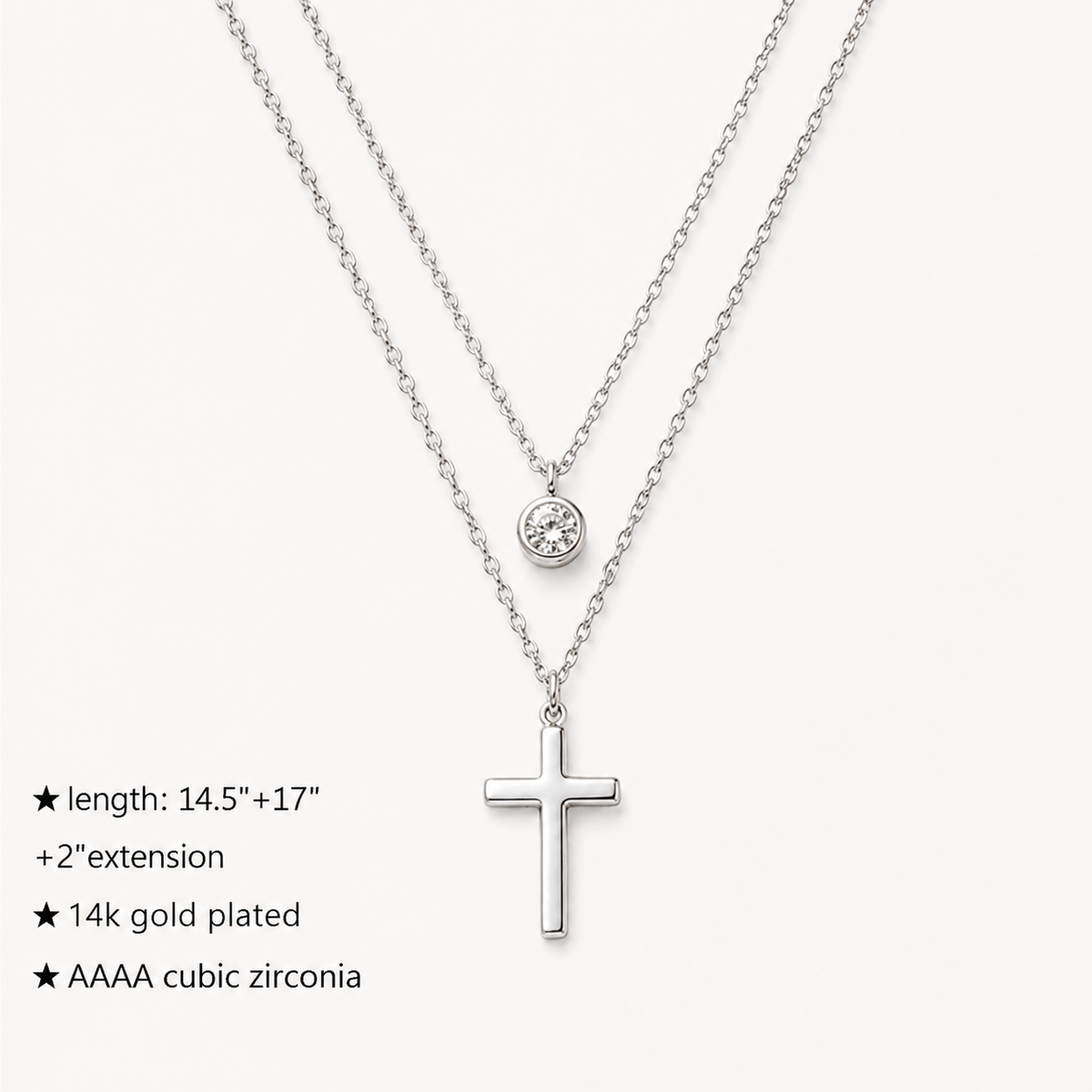 Layered CZ Cross Pendant Necklace