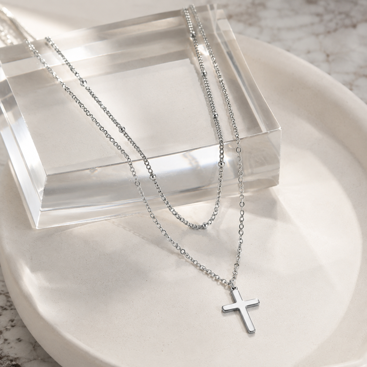 Layered Beaded Cross Necklace