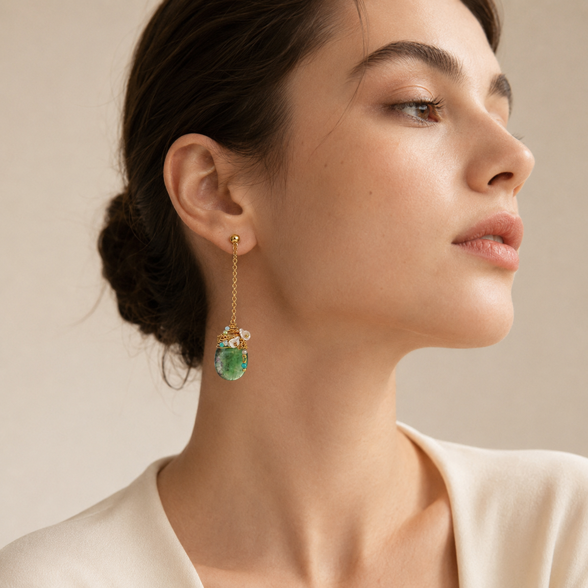 Green Fluorite & Baroque Pearl Earrings