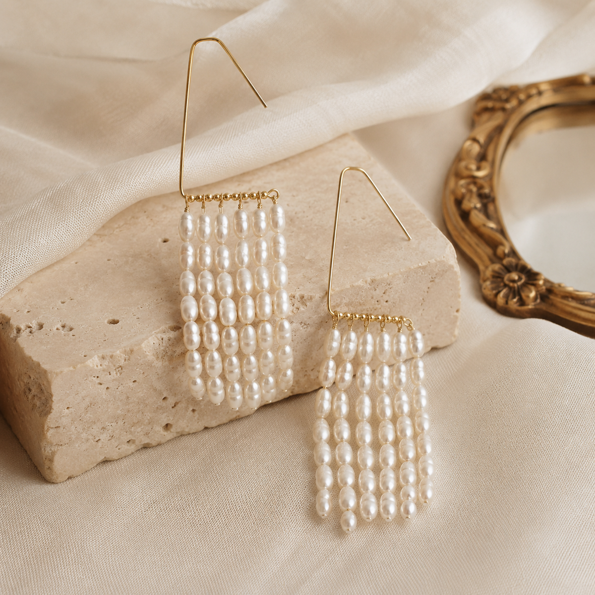 Natural Pearl Statement Tassel Earrings